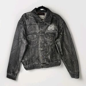 Harley Davidson Miller Draft 100th Anniversary Distressed Denim Jean Jacket Lrg